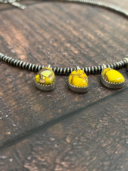 Handmade Sterling Silver Honey Dahlia Beaded Necklace with Signed Nizhoni