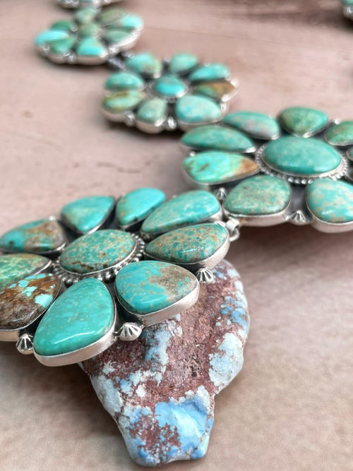 Handmade Sterling Silver Mantis Turquoise Beaded Necklace with Signed Nizhoni