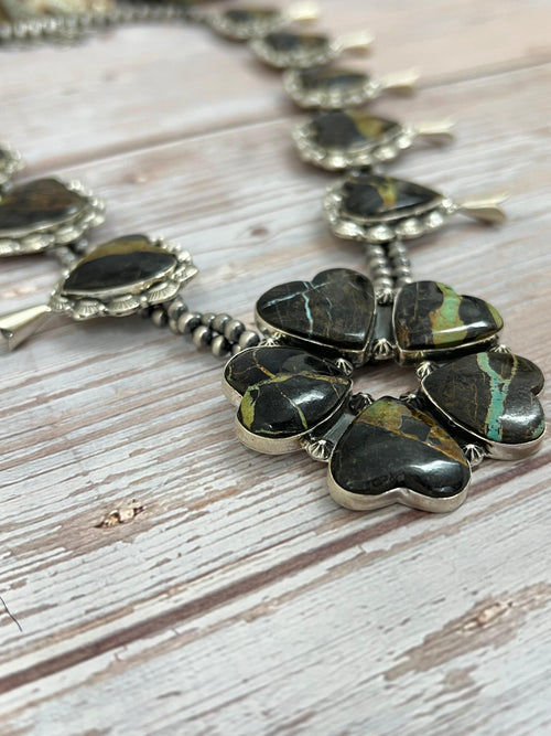 Handmade Sterling Silver Black Jack Beaded Necklace with Signed Nizhoni