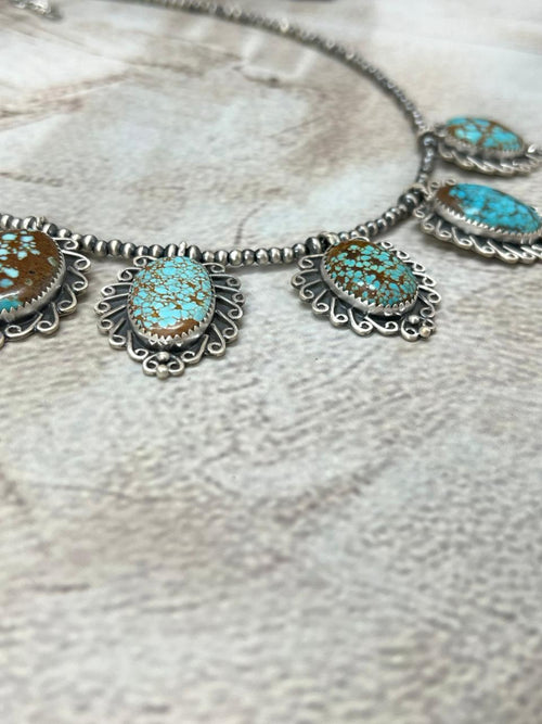 Handmade Sterling Silver Number 8 Turquoise Beaded Necklace with Signed Nizhoni