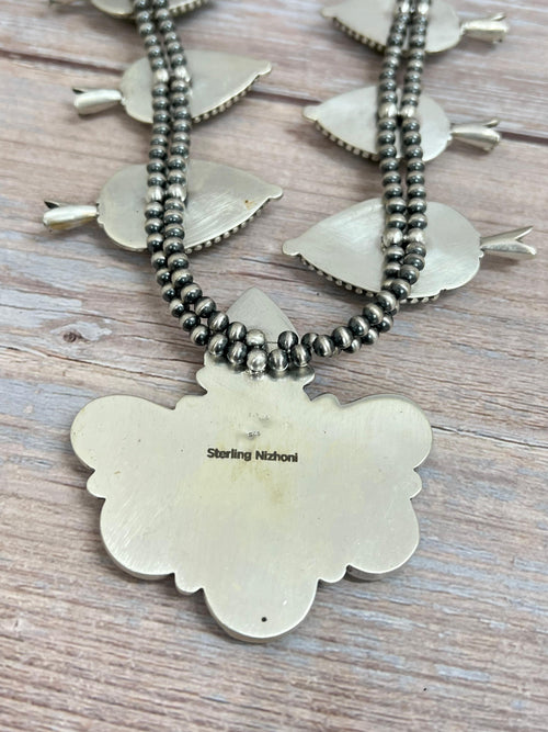 Handmade Sterling Silver Mantis Turquoise Beaded Necklace Signed Nizhoni