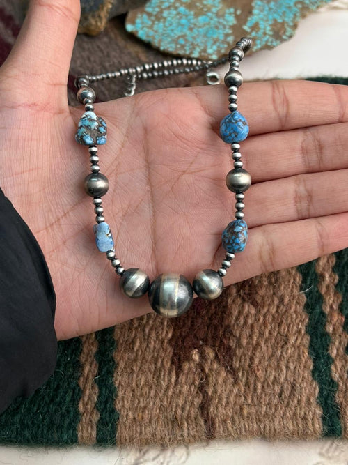 Handmade Sterling Silver Beaded Golden Hills Turquoise Necklace