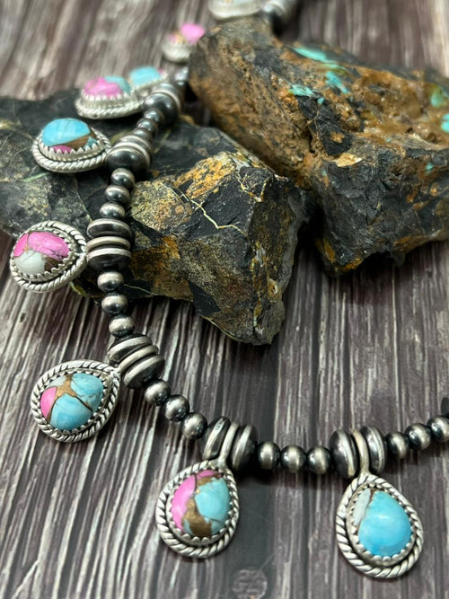 Handmade Sterling Silver Cotton Candy Beaded Necklace "Signed Nizhoni"