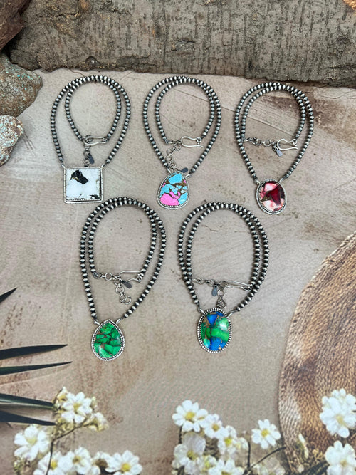 Handmade Sterling Silver Multi Stone Beaded Necklace, Signed Nizhoni