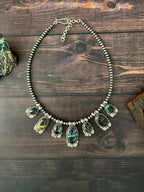 Handmade Sterling Silver Blackjack Turquoise Collection: Beaded Necklace Signed Nizhoni