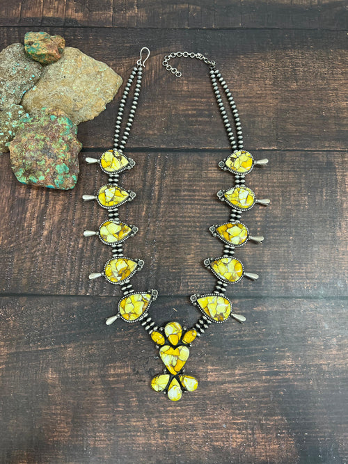 Handmade Sterling Silver Honey Dahlia Necklace with Signed Nizhoni