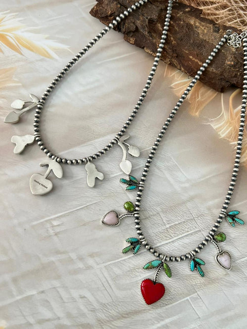 Handmade Sterling Silver Multi Stone Beaded Cherry Necklace "Signed Nizhoni"