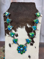 Handmade Sterling Silver Peacock Dahlia Beaded Necklace with Signed Nizhoni