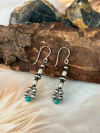 Handmade Sterling Silver Kingman Turquoise Hook Dangle Beaded Earrings