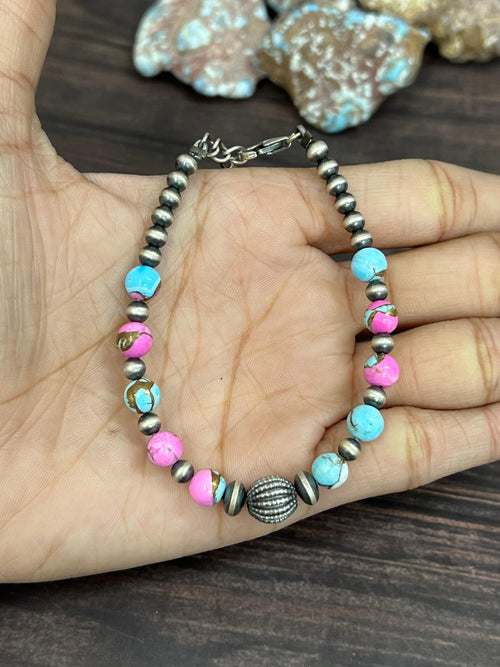 Handmade Sterling Silver Cotton Candy Beaded Bracelet with Signed Nizhoni (6)