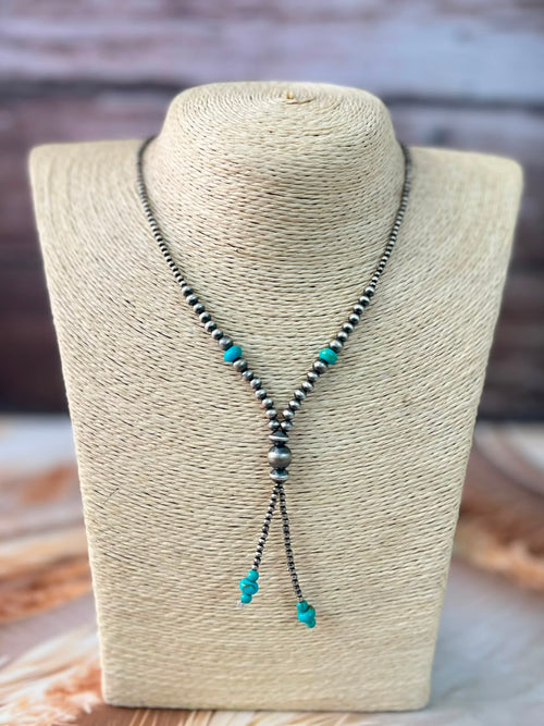 Handmade Sterling Silver Kingman Turquoise Beaded Necklace Signed Nizhoni