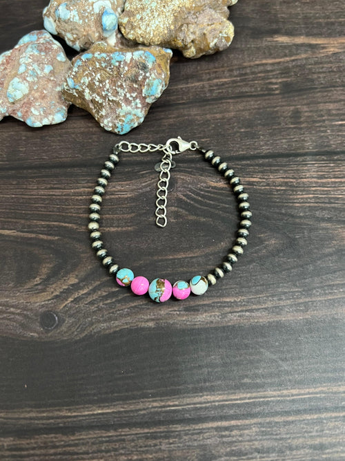 Handmade Sterling Silver Cotton Candy Beaded Bracelet with Signed Nizhoni (5)