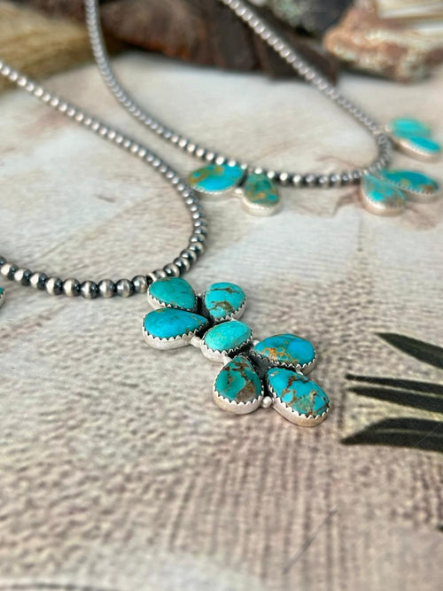 Handmade Sterling Silver Santa Maria Turquoise Beaded Necklace "Signed Nizhoni"