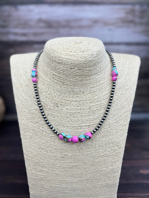 Handmade Sterling Silver Cotton Candy Beaded Necklace with Signed Nizhoni (7)