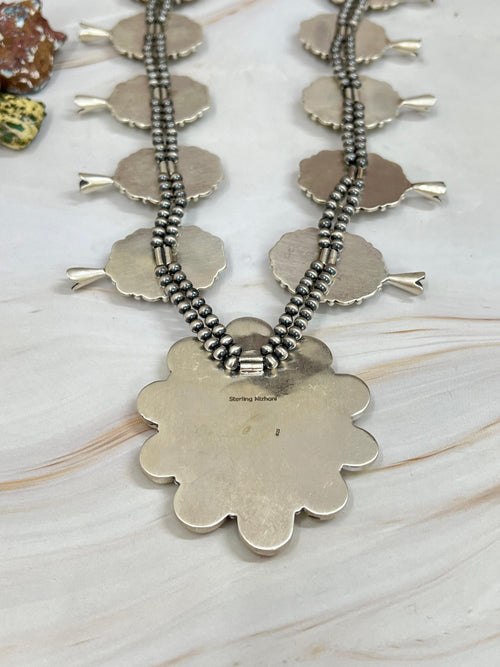 Handmade Sterling Silver Honey Dahlia Necklace with Signed Nizhoni