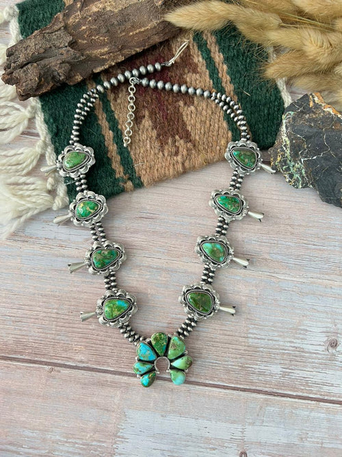 Handmade Sterling Silver Sonoran Mountain Turquoise Beaded Necklace "Signed Nizhoni"
