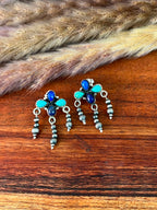Handmade Sterling Silver Kingman Turquoise and Lapis Post Dangle Beaded Earrings Signed Nizhoni