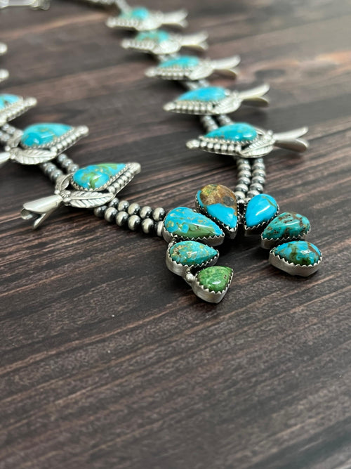 Handmade Sterling Silver South Hill Turquoise Beaded Necklace with Signed Nizhoni