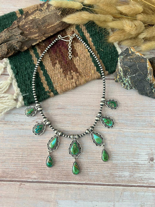 Handmade Sterling Silver Sonoran Mountain Turquoise Beaded Necklace "Signed Nizhoni"