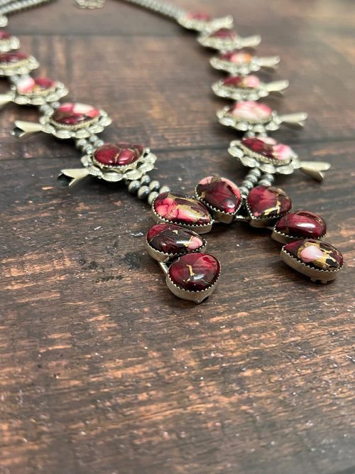 Handmade Sterling Silver Dahlia Rose Squash Blossom Necklace with Signed Nizhoni (4)