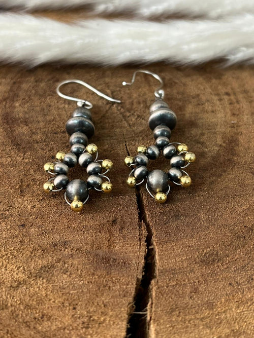 Handmade Sterling Silver and Gold Hook Dangle Beaded Earrings
