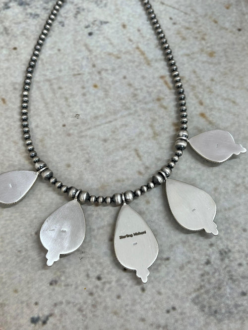 Handmade Sterling Silver Number 8 Turquoise Beaded Necklace Signed Nizhoni