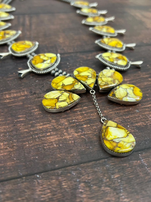 Handmade Sterling Silver Honey Dahlia Necklace with Signed Nizhoni