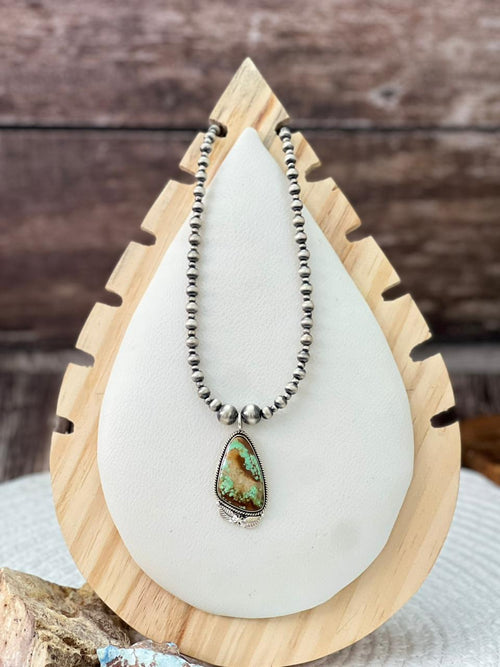 Handmade Sterling Silver Beaded Mantis Turquoise Necklace "Signed Nizhoni"
