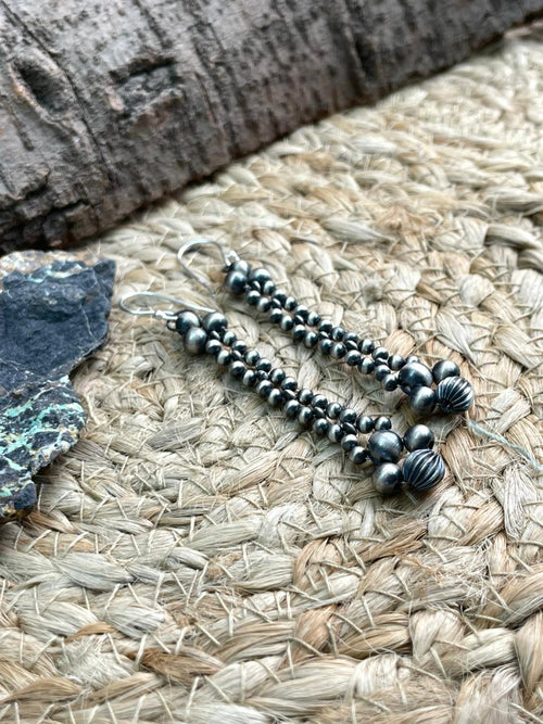 Handmade Sterling Silver Beaded Hook Dangle Earrings