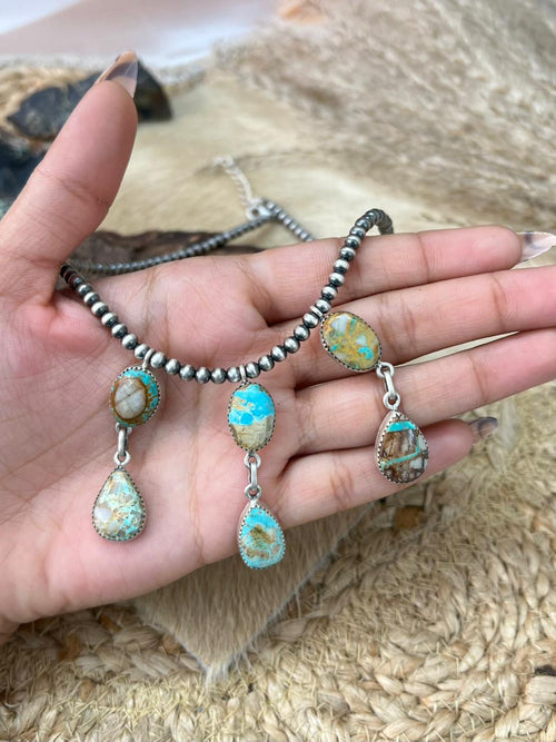Handmade Sterling Silver Royston Ribbon Turquoise Beaded Necklace "Signed Nizhoni"