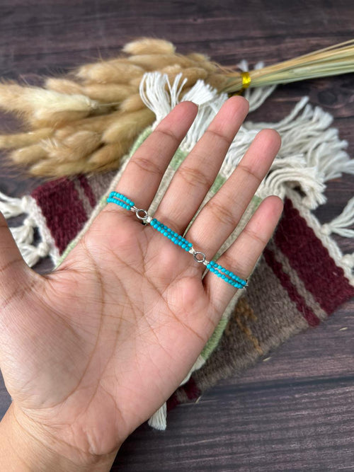 Handmade Sterling Silver Kingman Turquoise Beaded Bracelet "Signed Nizhoni"