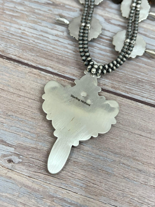 Handmade Sterling Silver Mantis Turquoise Beaded Blossom Necklace Signed Nizhoni