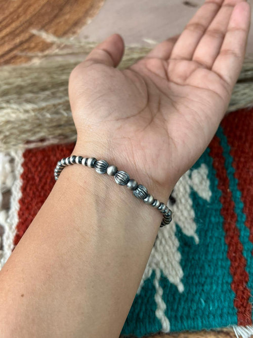 Handmade Sterling Silver Beaded Stretch Bracelet