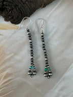 Handmade Sterling Silver Kingman Turquoise Hook Dangle Beaded Earrings