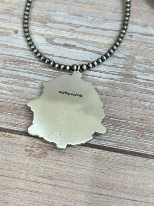 Handmade Sterling Silver Emerald Rose Beaded Necklace with Signed Nizhoni