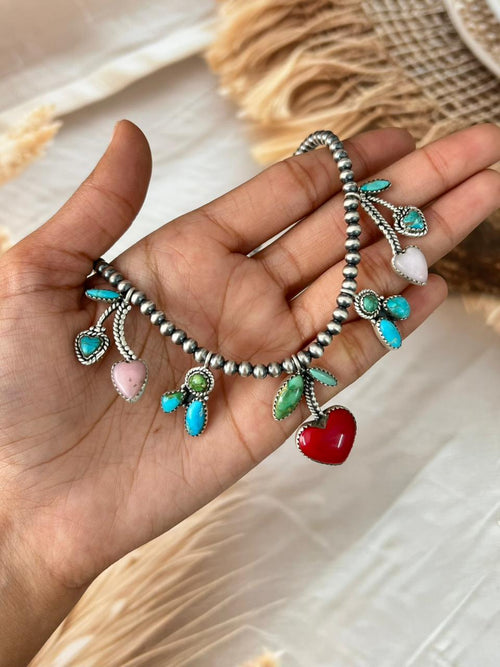 Handmade Sterling Silver Multi Stone Beaded Cherry Necklace "Signed Nizhoni"