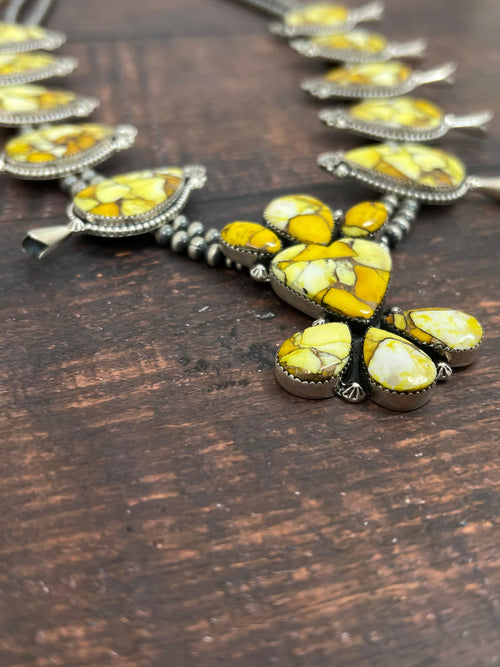 Handmade Sterling Silver Honey Dahlia Necklace with Signed Nizhoni