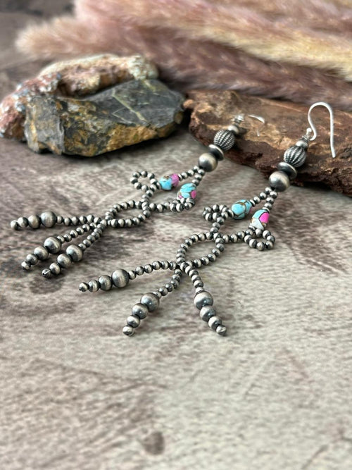 Handmade Sterling Silver Cotton Candy Hook Dangle Beaded Earrings