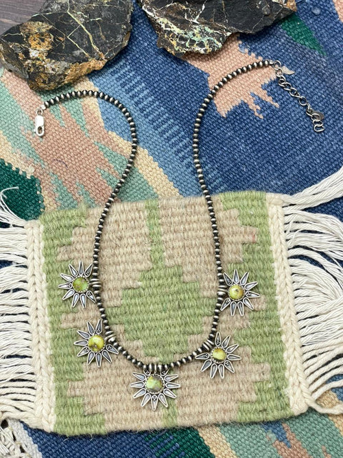 Handmade Sterling Silver Palomino Turquoise Beaded Necklace "Signed Nizhoni"