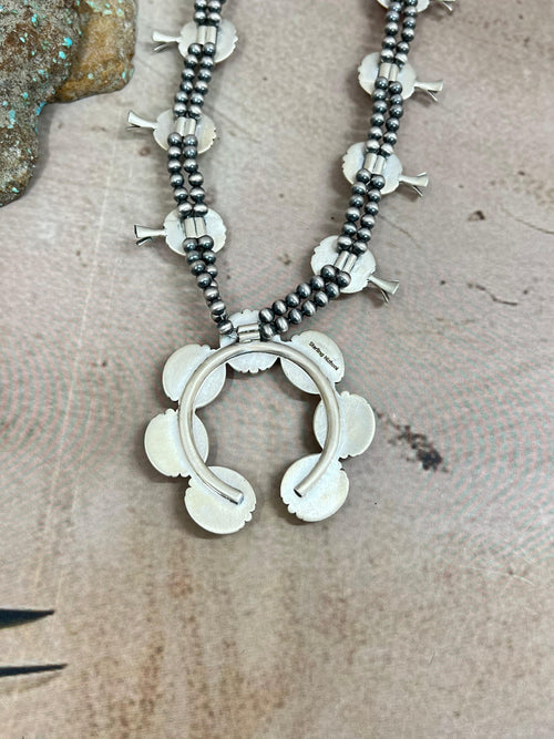 Handmade Sterling Silver Cotton Candy Turquoise Necklace with Signed Nizhoni