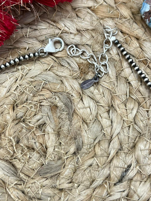 Handmade Sterling Silver Beaded Kingman Turquoise Necklace "Signed Nizhoni"