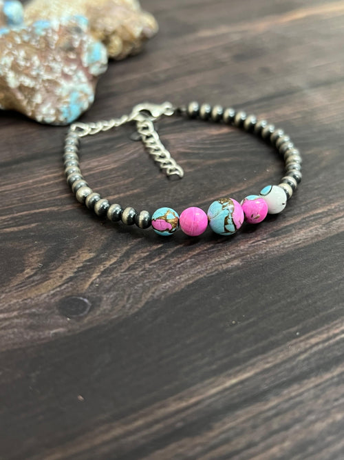 Handmade Sterling Silver Cotton Candy Beaded Bracelet with Signed Nizhoni (5)
