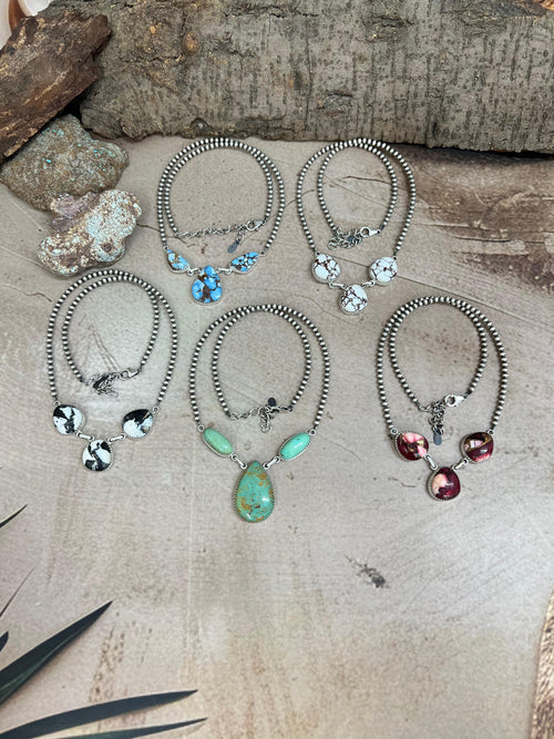 Handmade Sterling Silver Multi Stone Beaded Necklace, Signed Nizhoni