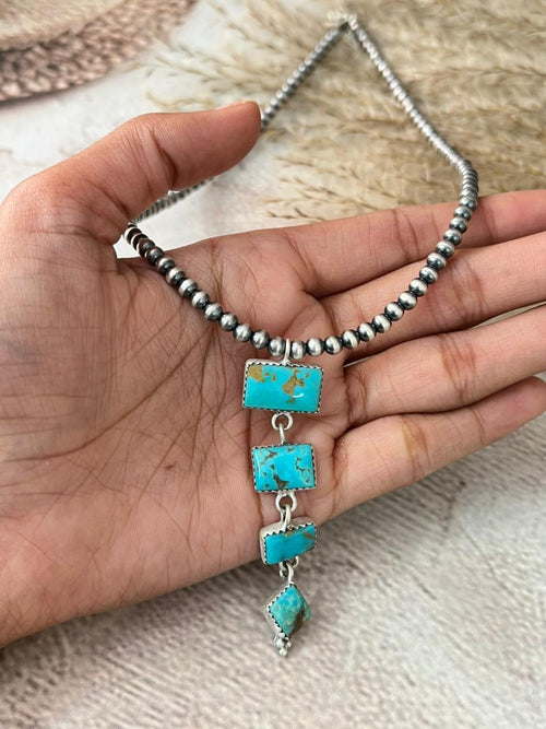 Handmade Sterling Silver Santa Maria Turquoise Beaded Necklace "Signed Nizhoni"