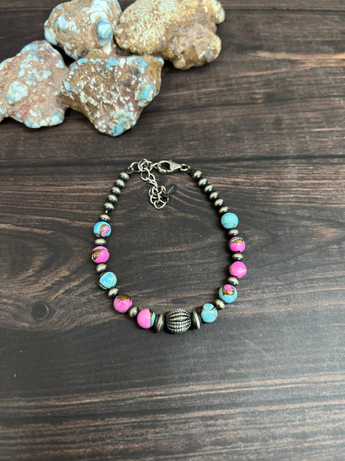 Handmade Sterling Silver Cotton Candy Beaded Bracelet with Signed Nizhoni (6)