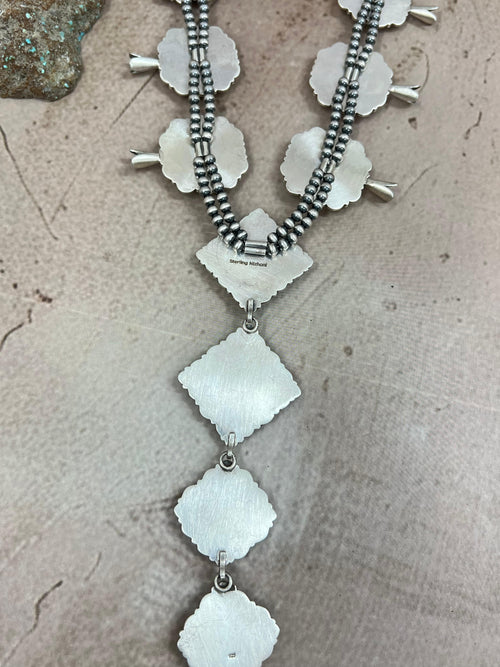 Handmade Sterling Silver Cotton Candy Turquoise Necklace with Signed Nizhoni