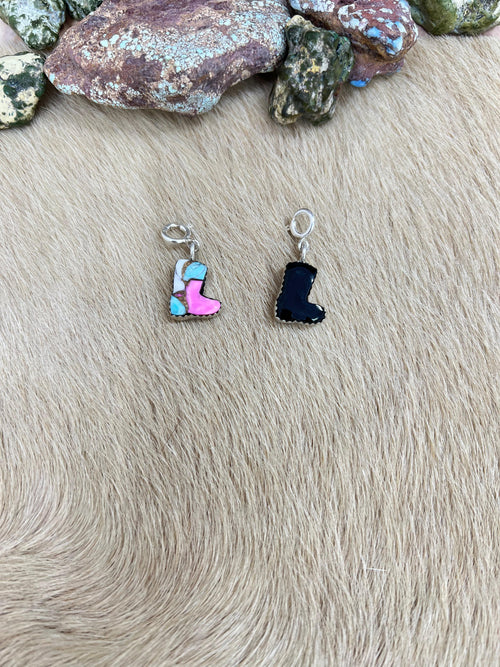 Handmade Sterling Silver Black Onyx, Cotton Candy Charms with Signed Nizhoni