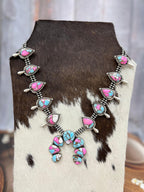 Handmade Sterling Silver Cotton Candy Turquoise Necklace with Signed Nizhoni