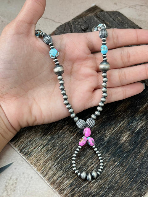 Handmade Sterling Silver Cotton Candy Beaded Necklace "Signed Nizhoni"