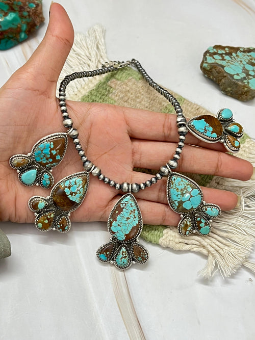 Handmade Sterling Silver Number 8 Turquoise Beaded Necklace with Signed Nizhoni